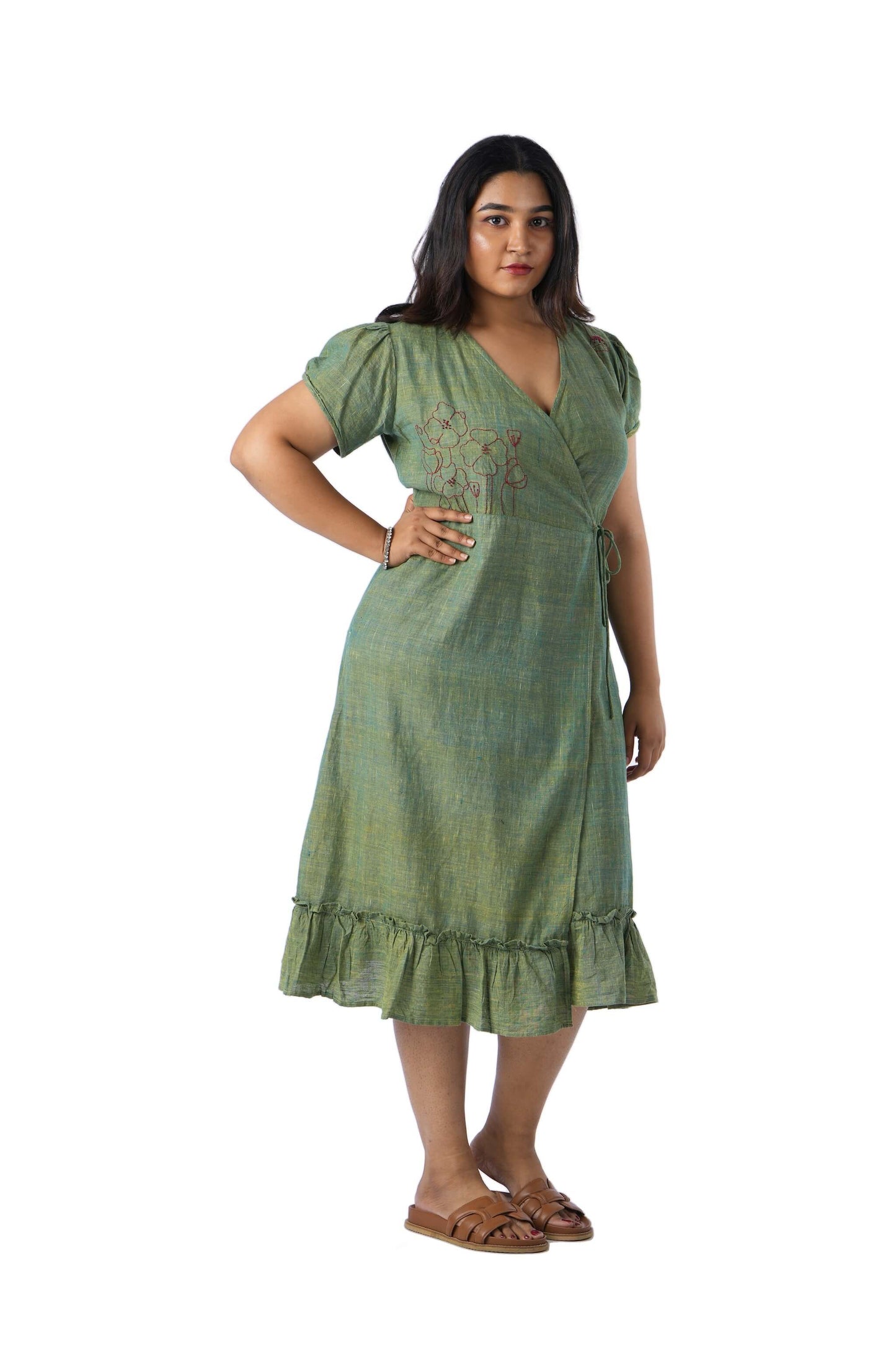 Green color embroidered frock