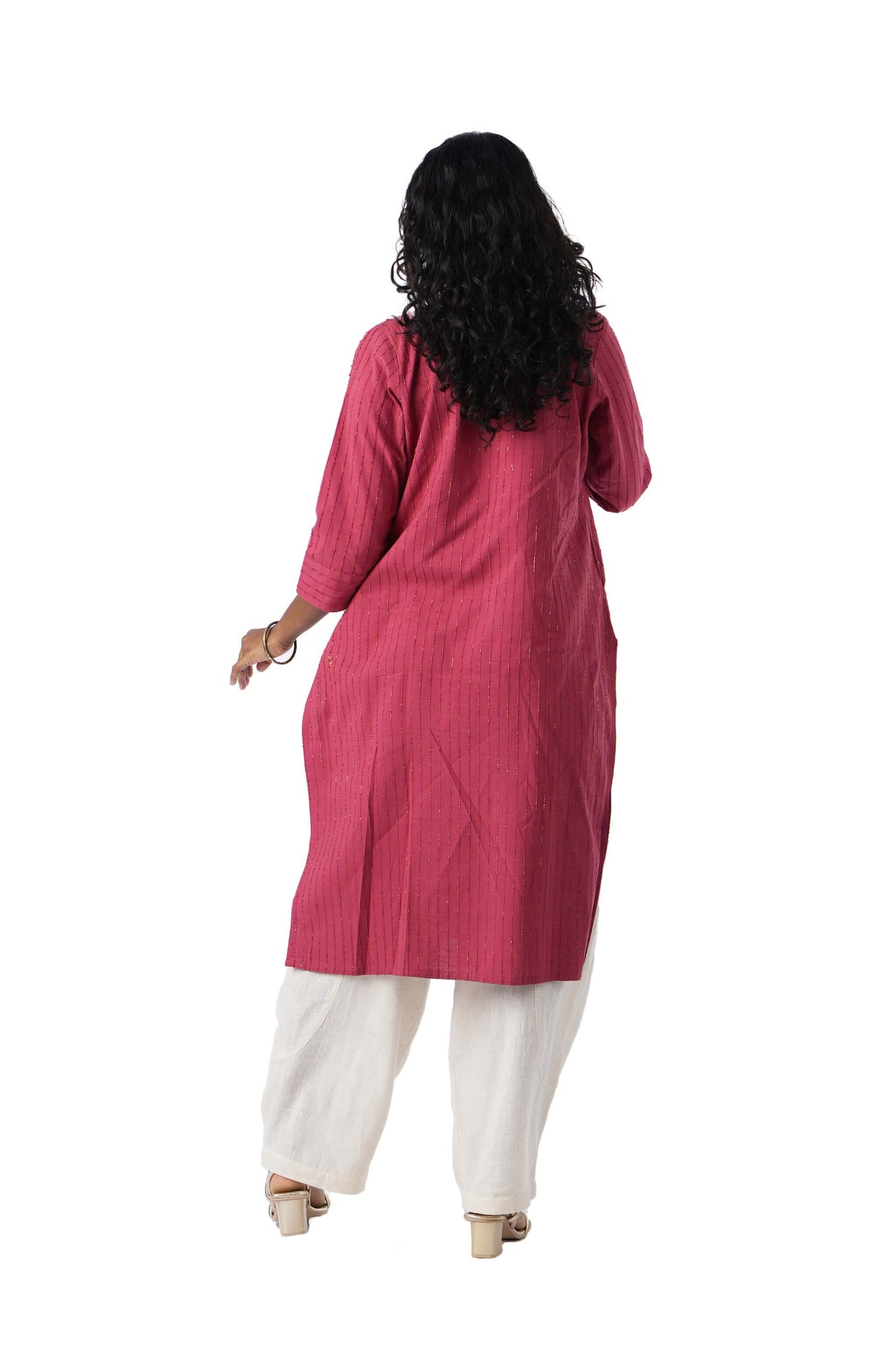 Red Kurta with Golden weave