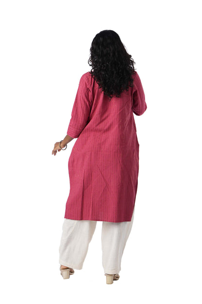 Red Kurta with Golden weave