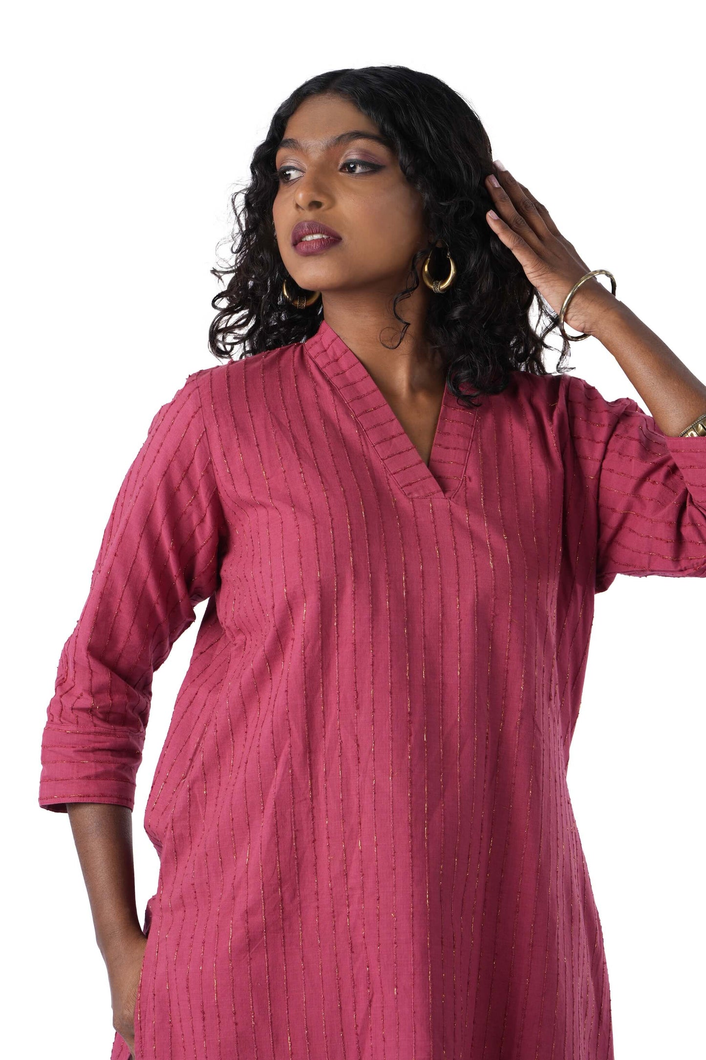Red Kurta with Golden weave