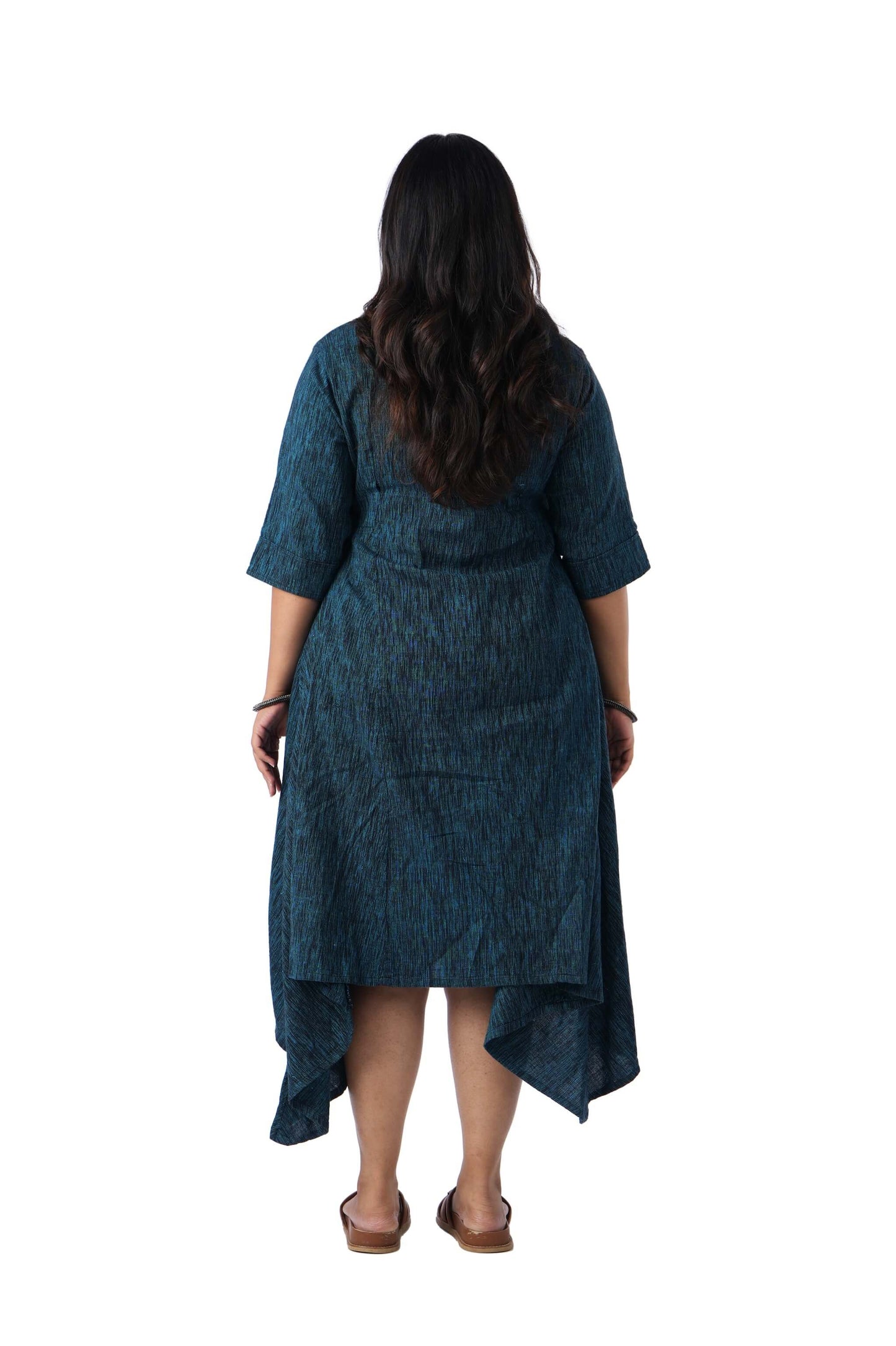 Blue khadi white Embroidery on neck