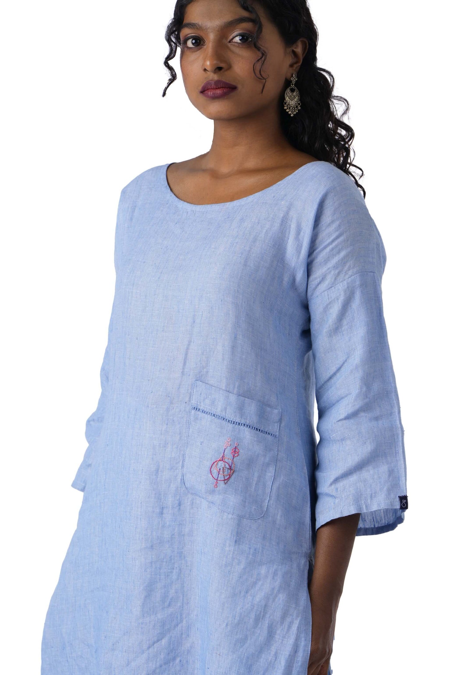 Light Blue Kurta with pocket embroidery