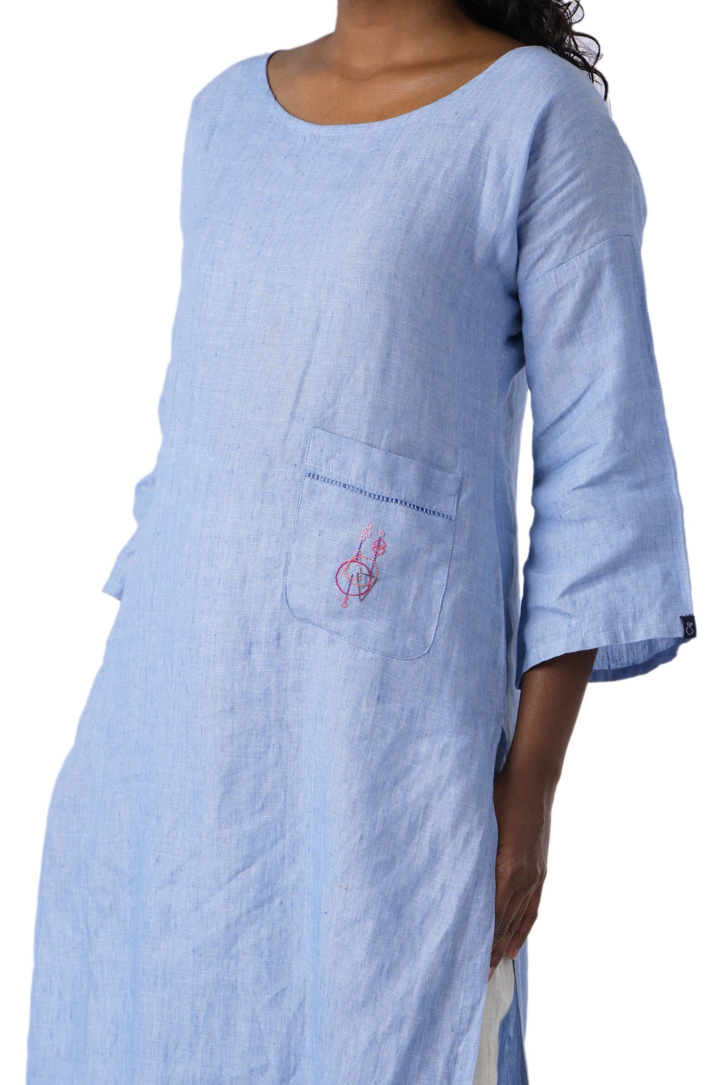 Light Blue Kurta with pocket embroidery