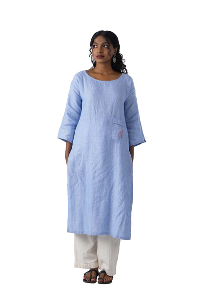 Light Blue Kurta with pocket embroidery
