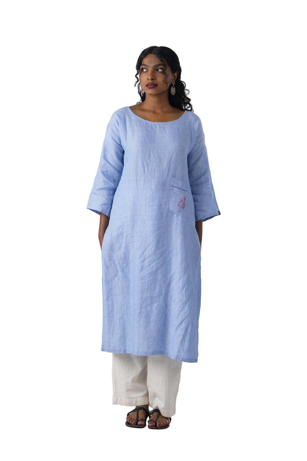 Light Blue Kurta with pocket embroidery