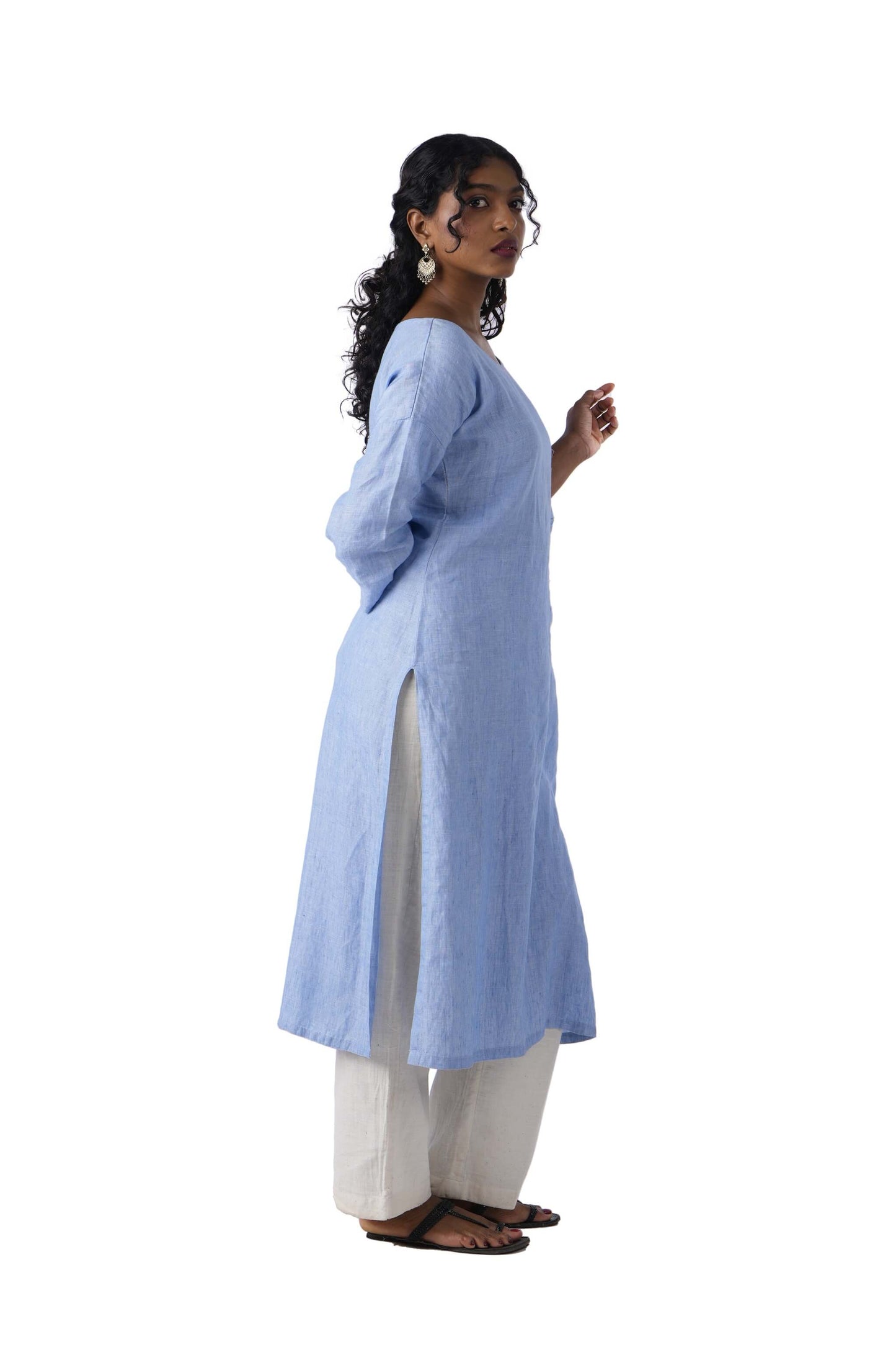 Light Blue Kurta with pocket embroidery