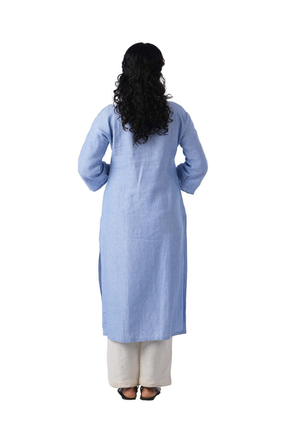 Light Blue Kurta with pocket embroidery