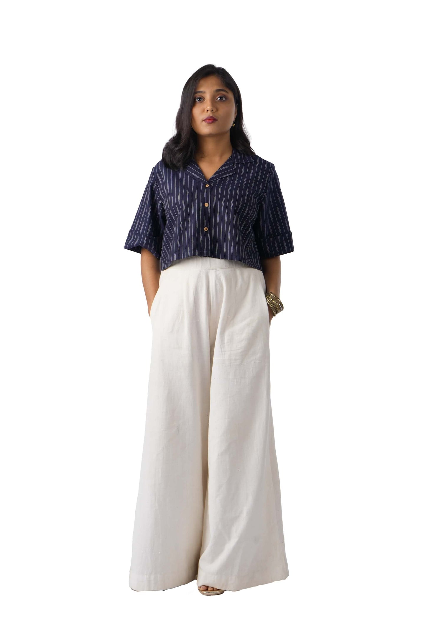 Dark Blue Ikat crop top