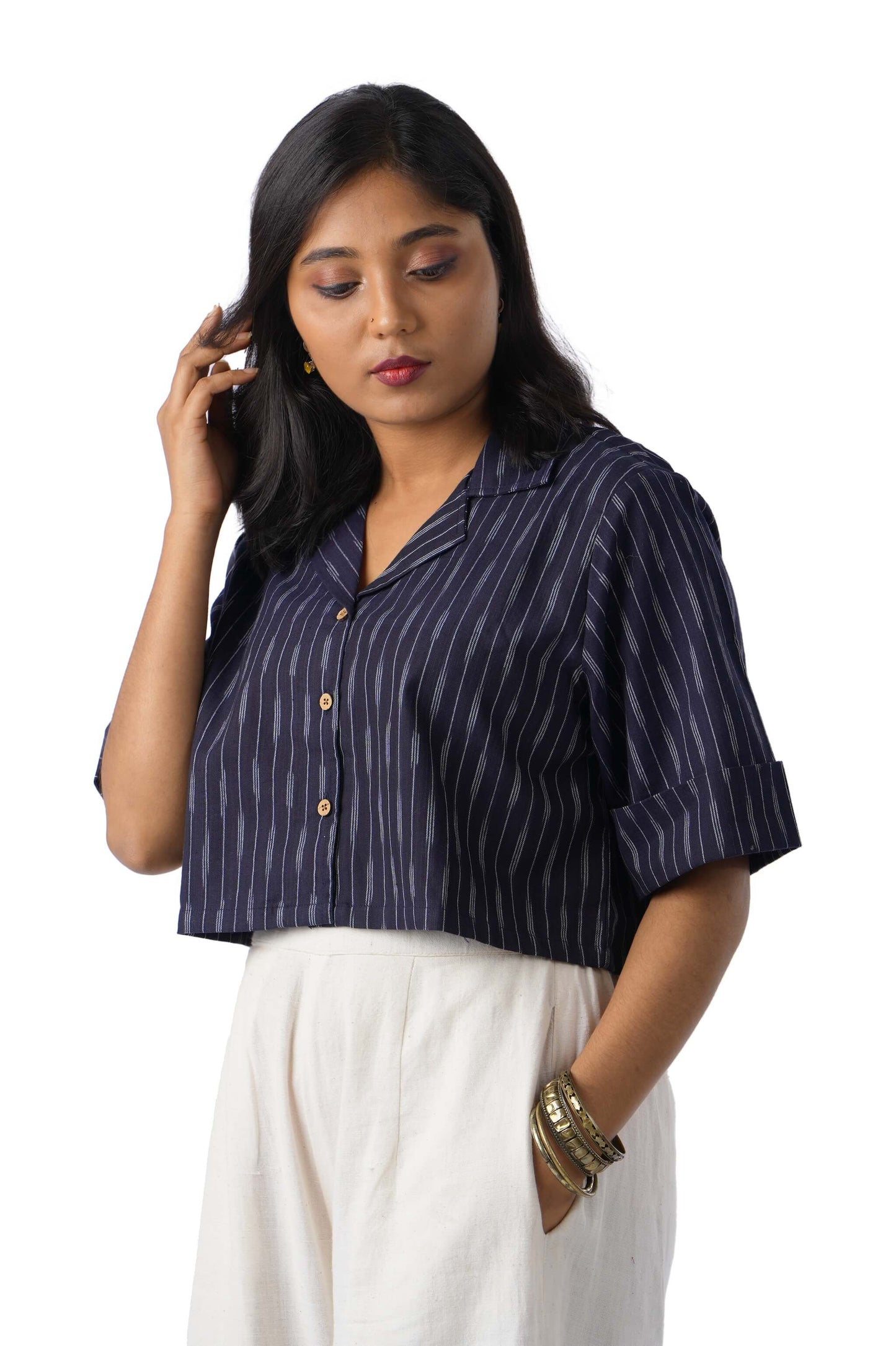 Dark Blue Ikat crop top