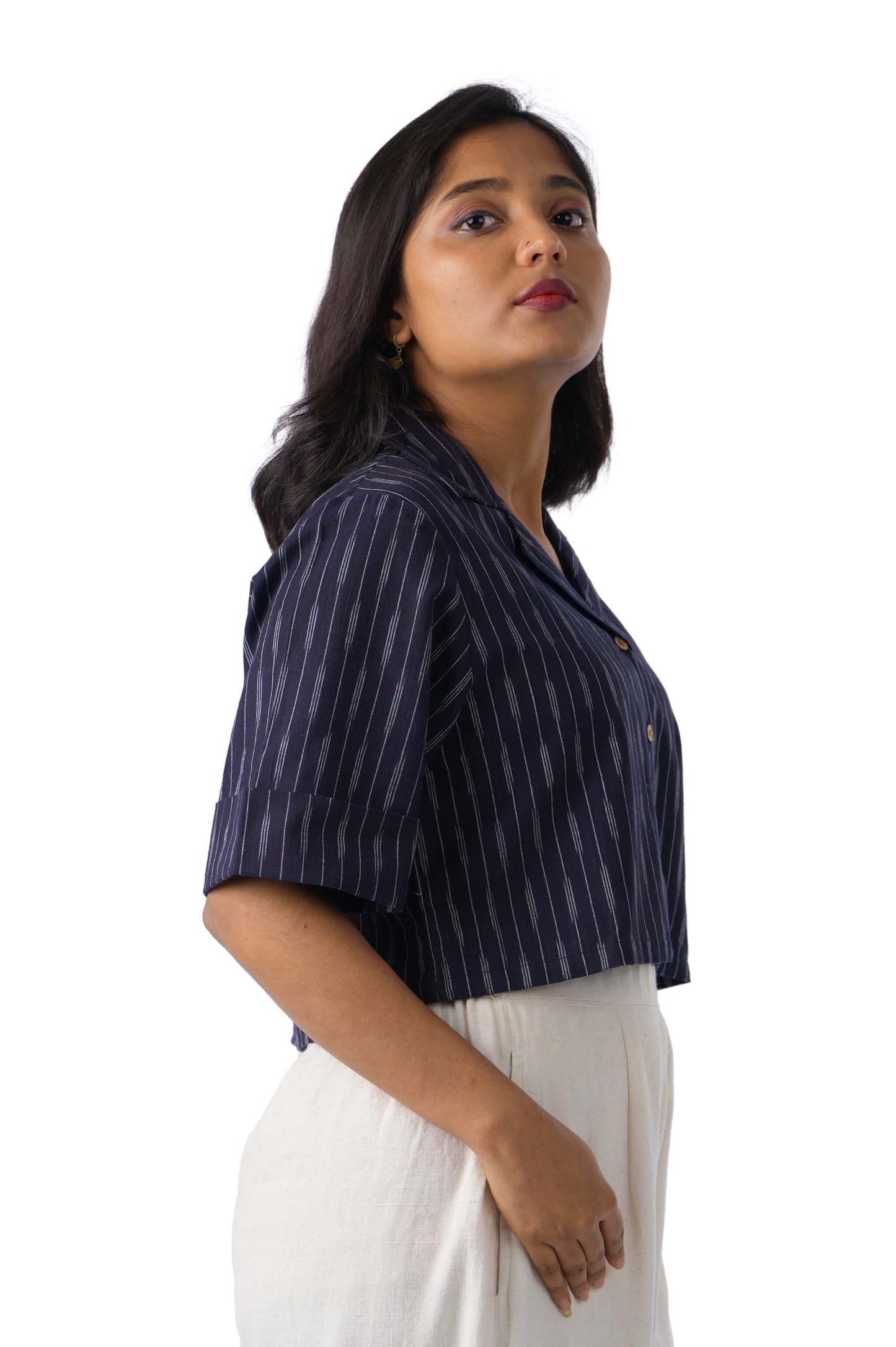 Dark Blue Ikat crop top