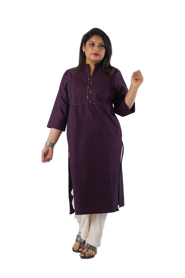 Purple printed Kurta with Pin Tuck embroidery
