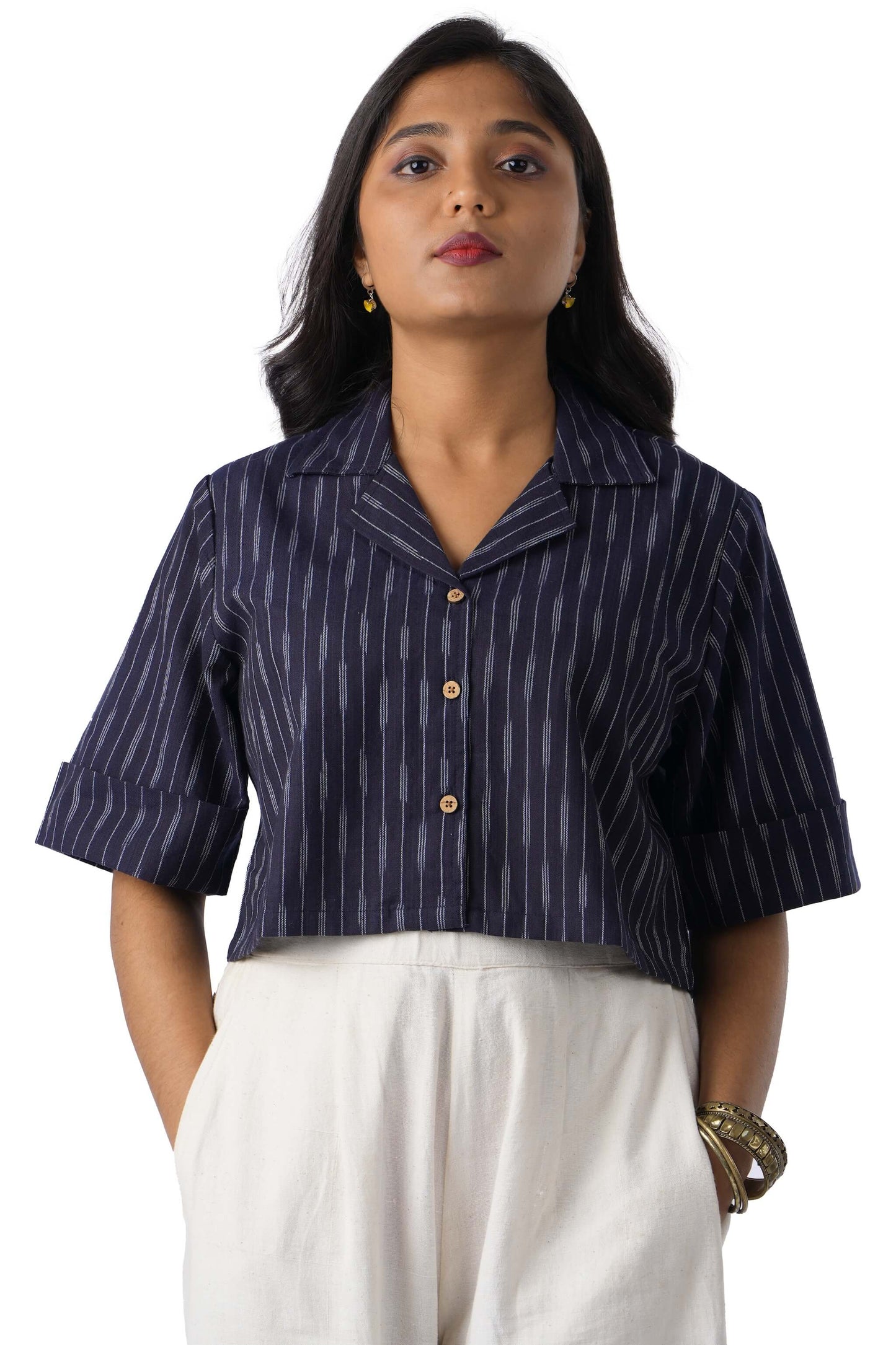 Dark Blue Ikat crop top