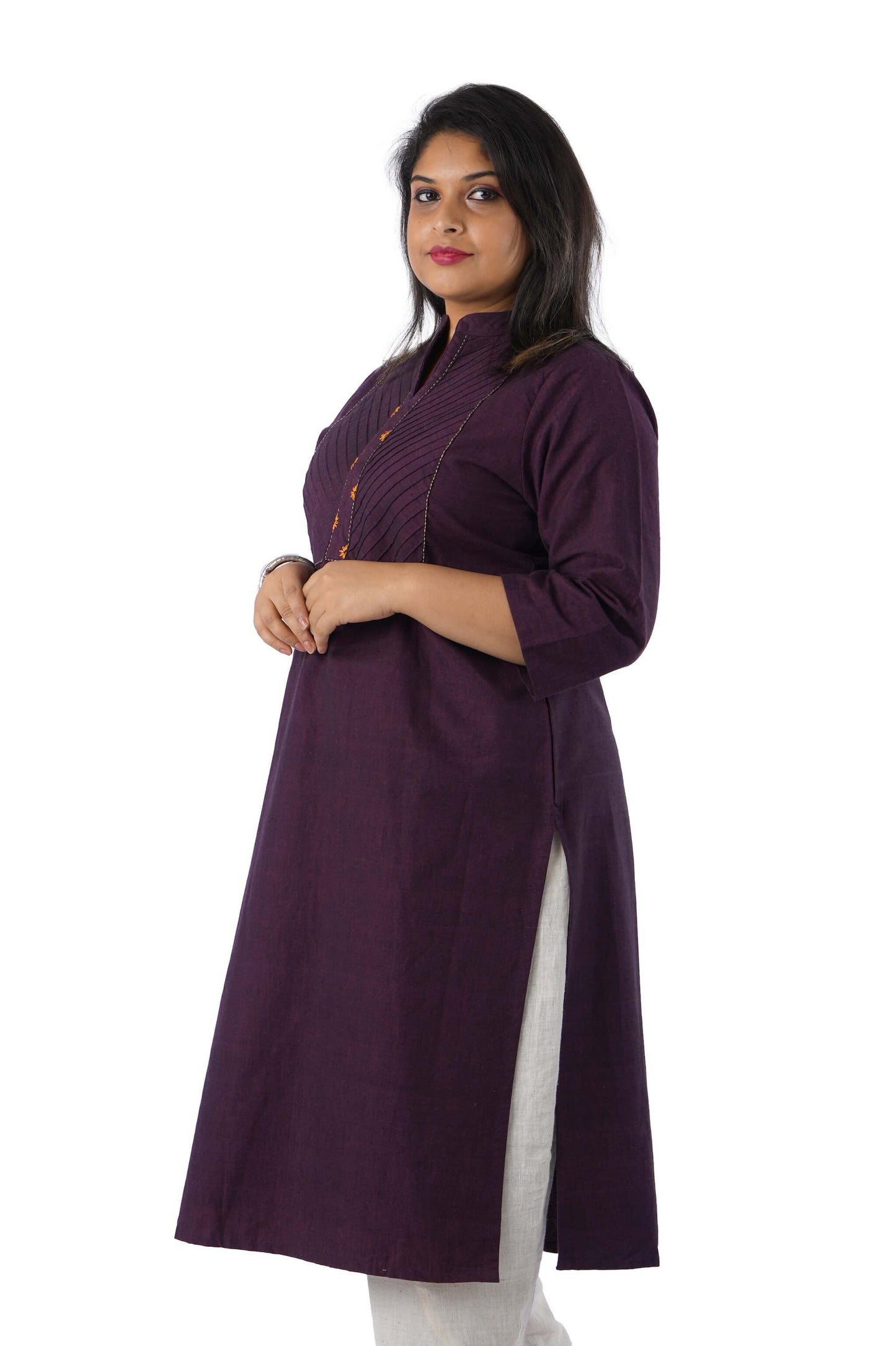 Purple printed Kurta with Pin Tuck embroidery