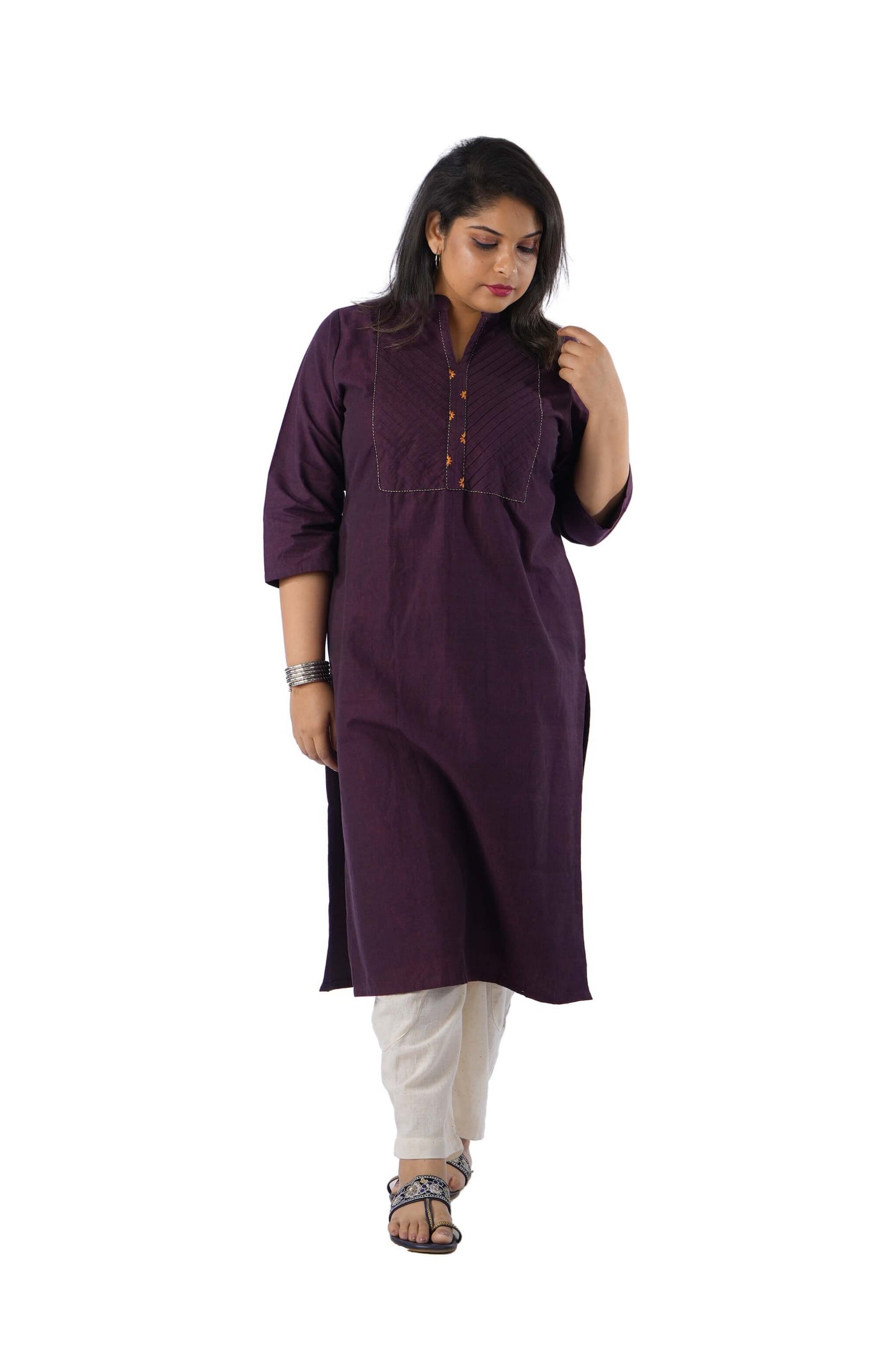 Purple printed Kurta with Pin Tuck embroidery