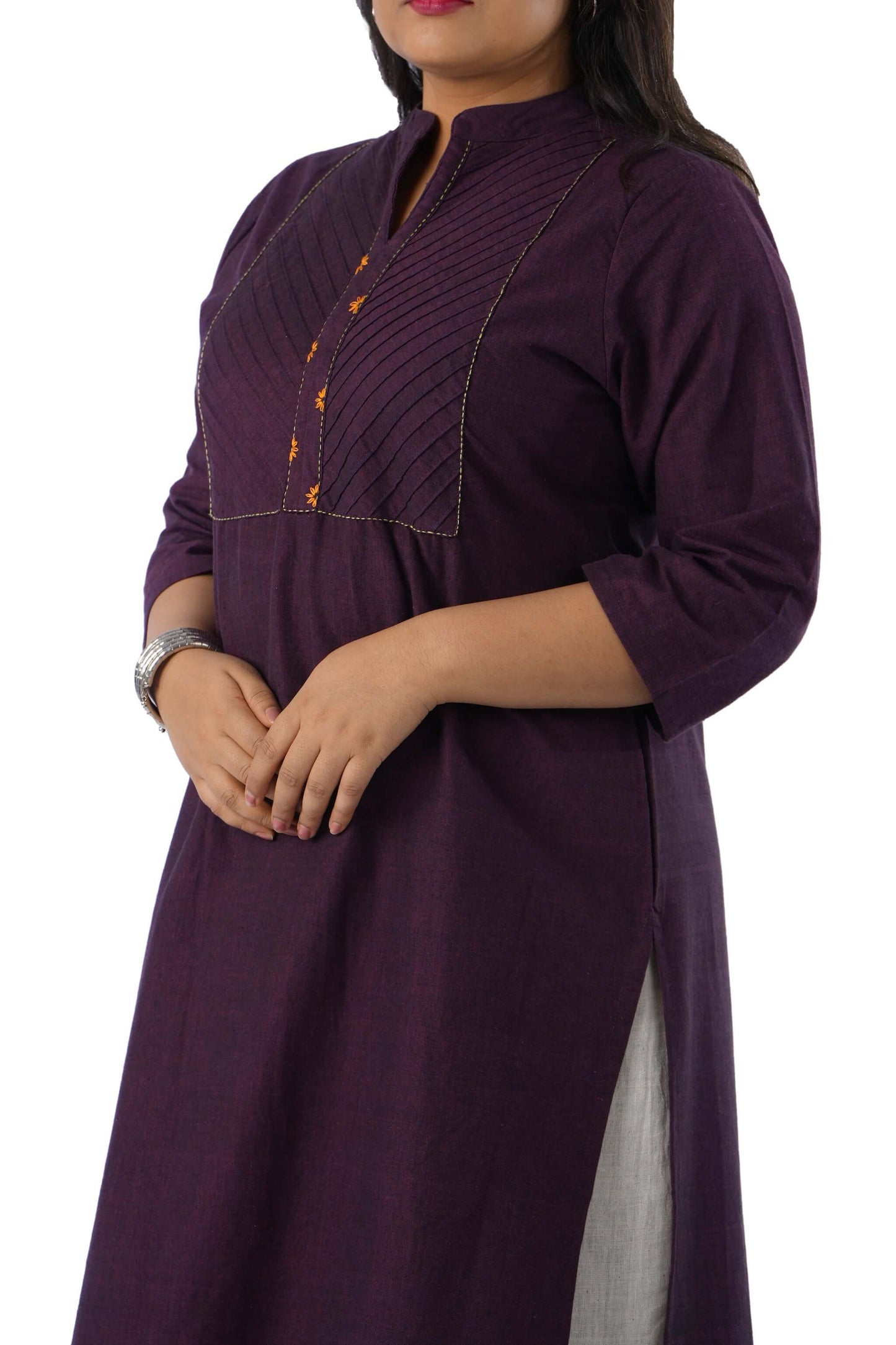 Purple printed Kurta with Pin Tuck embroidery