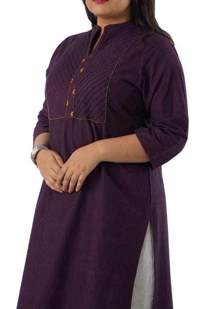 Purple printed Kurta with Pin Tuck embroidery