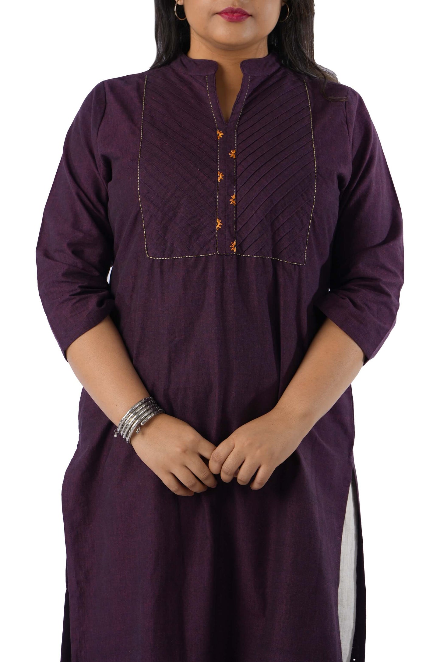 Purple printed Kurta with Pin Tuck embroidery