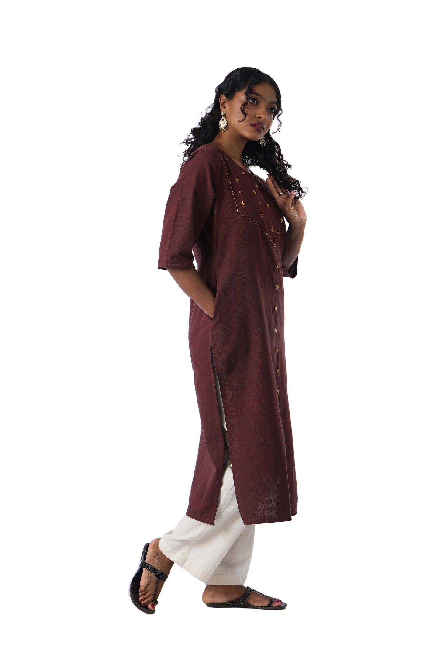 Brown Kurta with sequins work