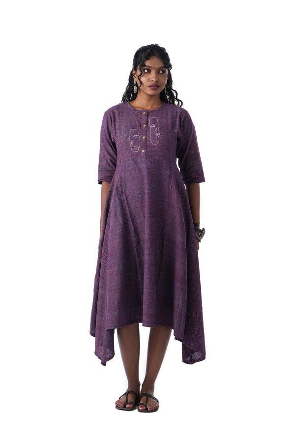 Purple Dress with Face Embroidery