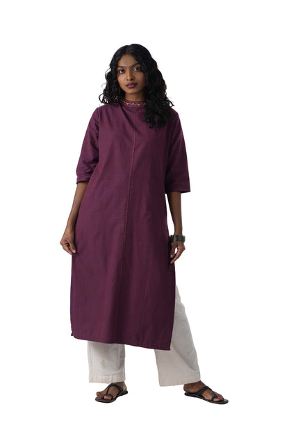 Purple Kurtha with neck embroidery