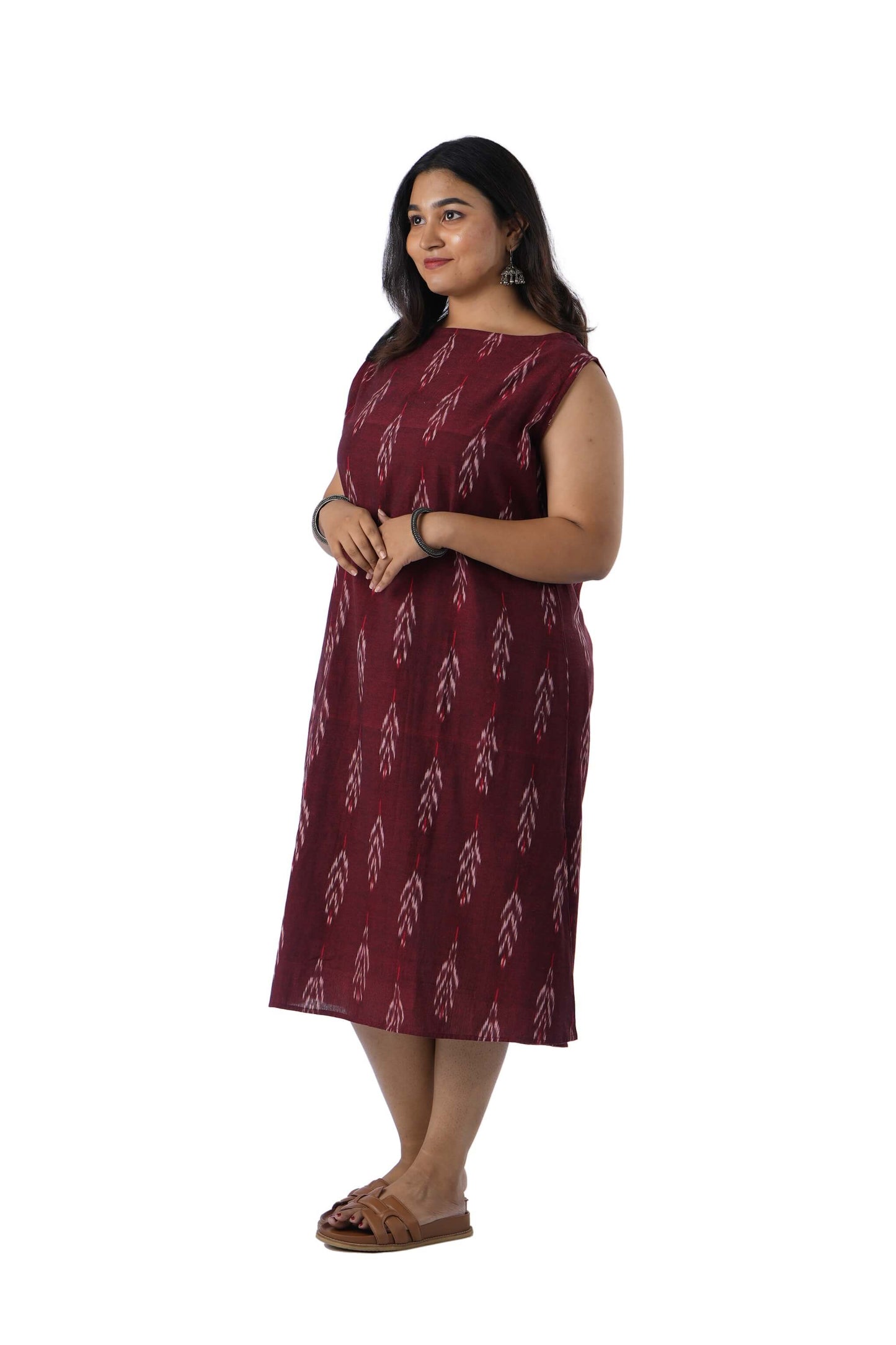 Boat Neck Sleeveless Ikat dress