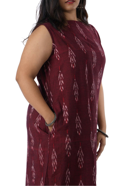 Boat Neck Sleeveless Ikat dress