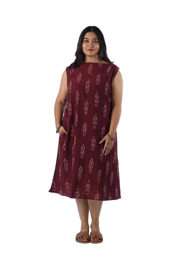 Boat Neck Sleeveless Ikat dress