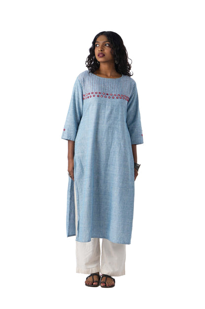 Light Blue Kurta With Pink Mirror Work