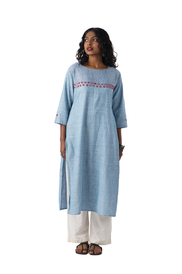 Light Blue Kurta With Pink Mirror Work