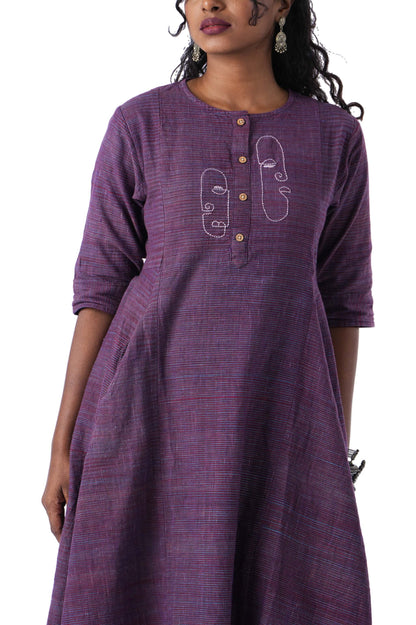 Purple Dress with Face Embroidery