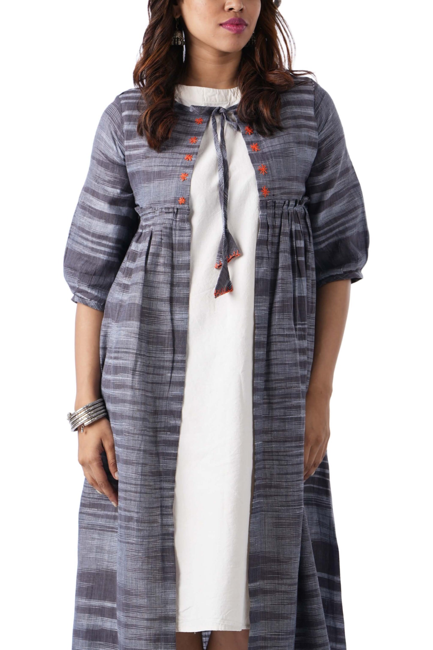 Grey Embroidered Cape with tie