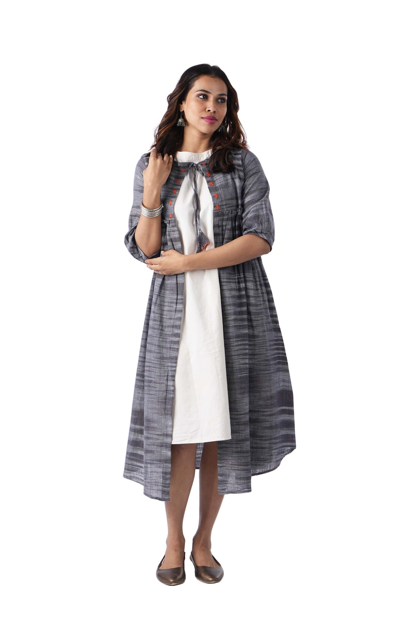 Grey Embroidered Cape with tie
