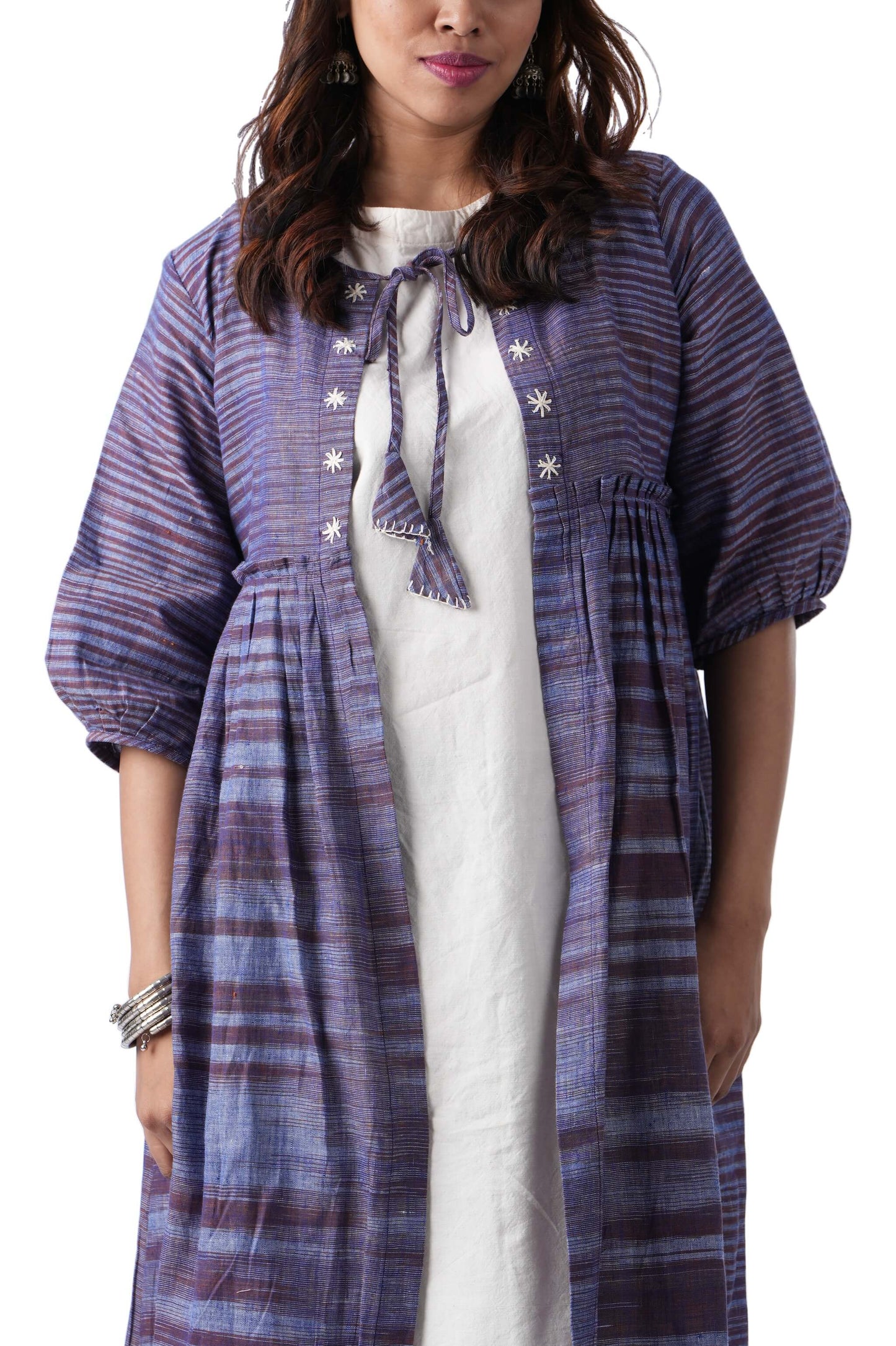 Blue Embroidery cape with tie