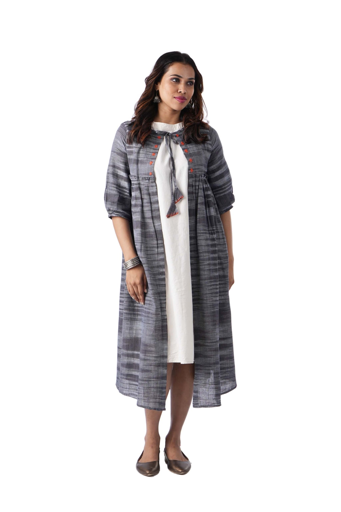 Grey Embroidered Cape with tie