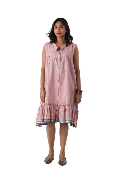 Pastel Brown Front Button Open Kuppadam Frock