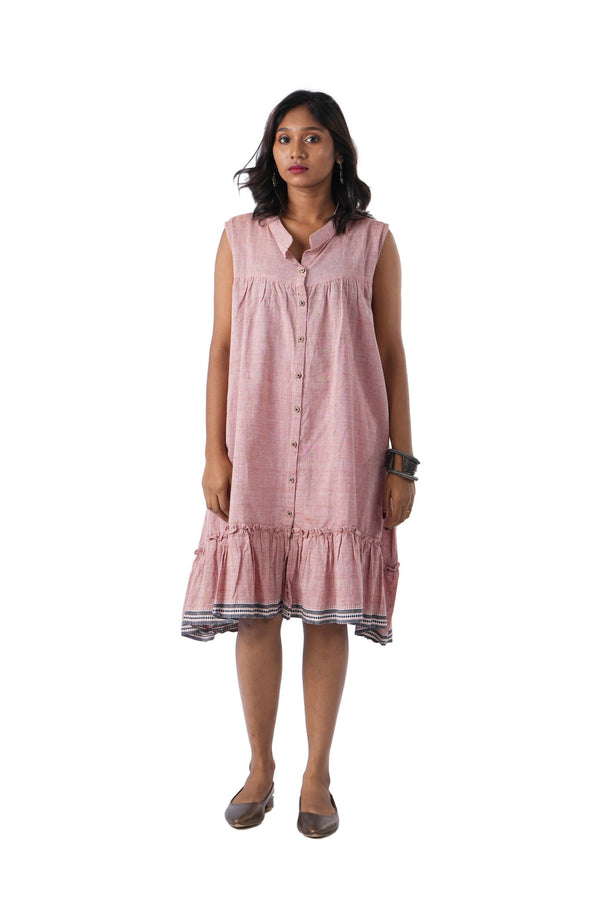 Pastel Brown Front Button Open Kuppadam Frock
