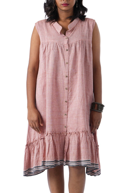 Pastel Brown Front Button Open Kuppadam Frock
