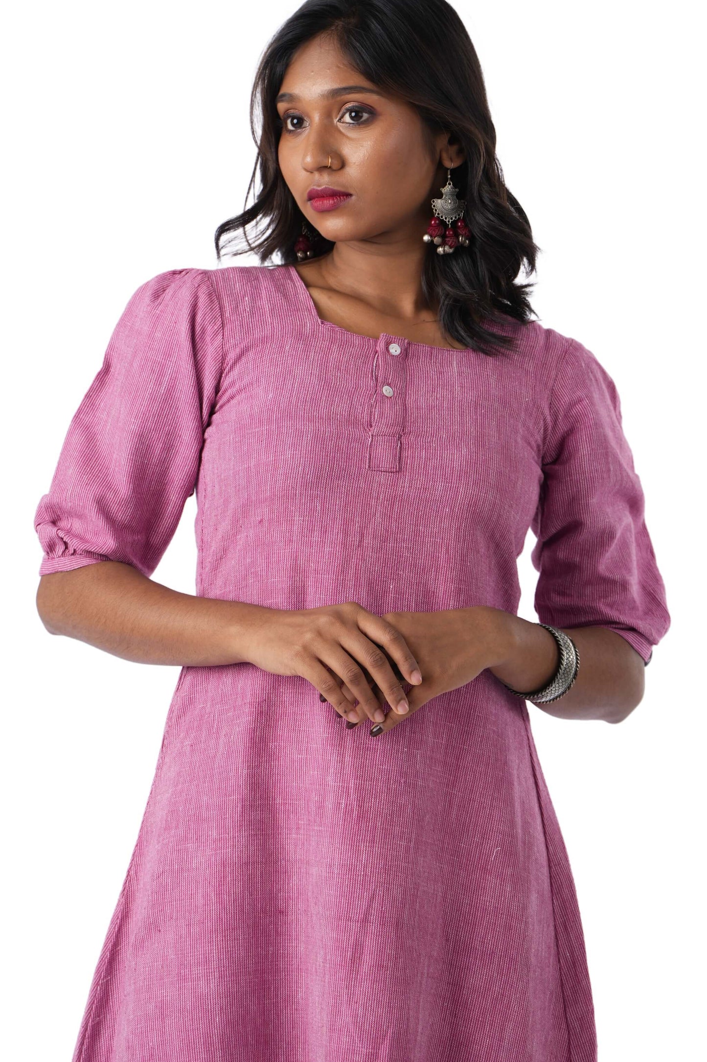 Pink Kurta with square neckline