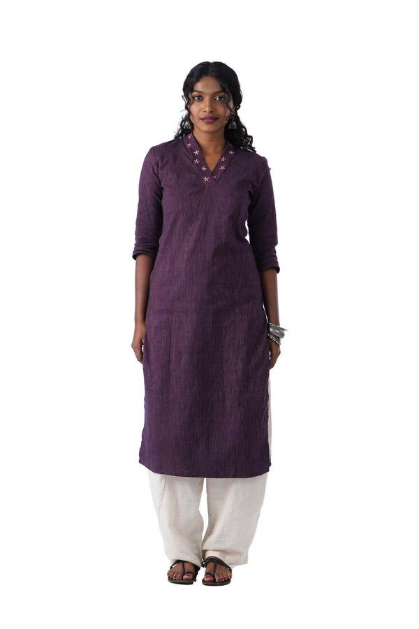 Purple Kurta with Embroidery in Neckline