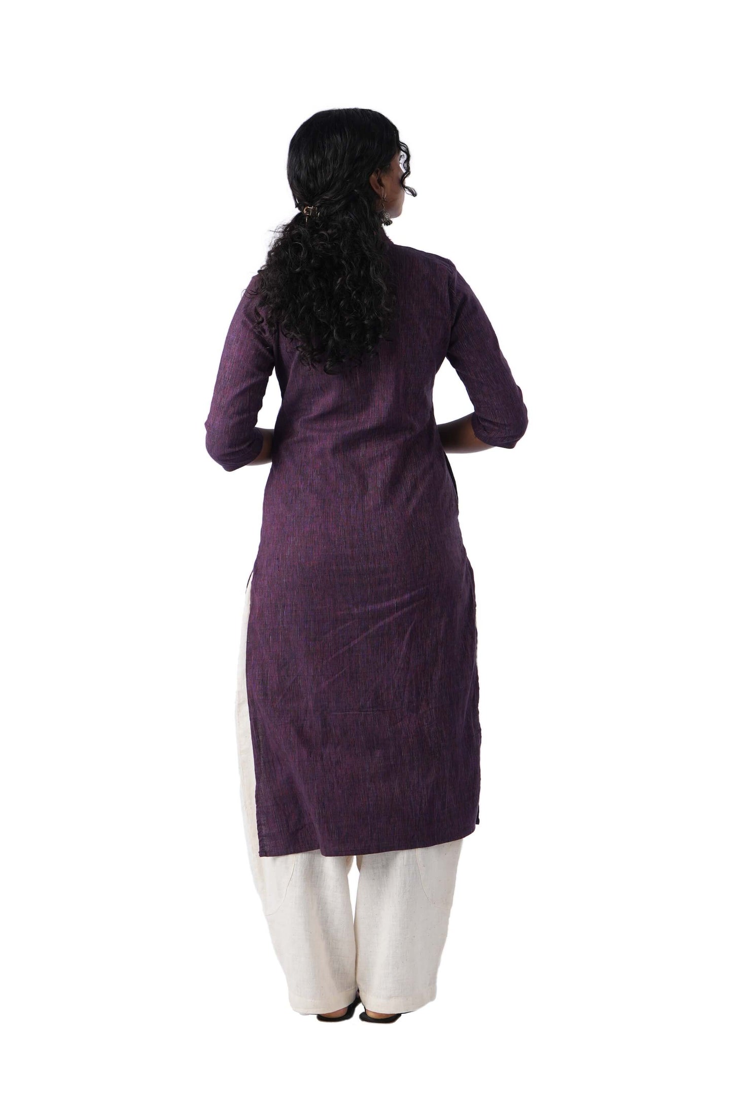 Purple Kurta with Embroidery in Neckline