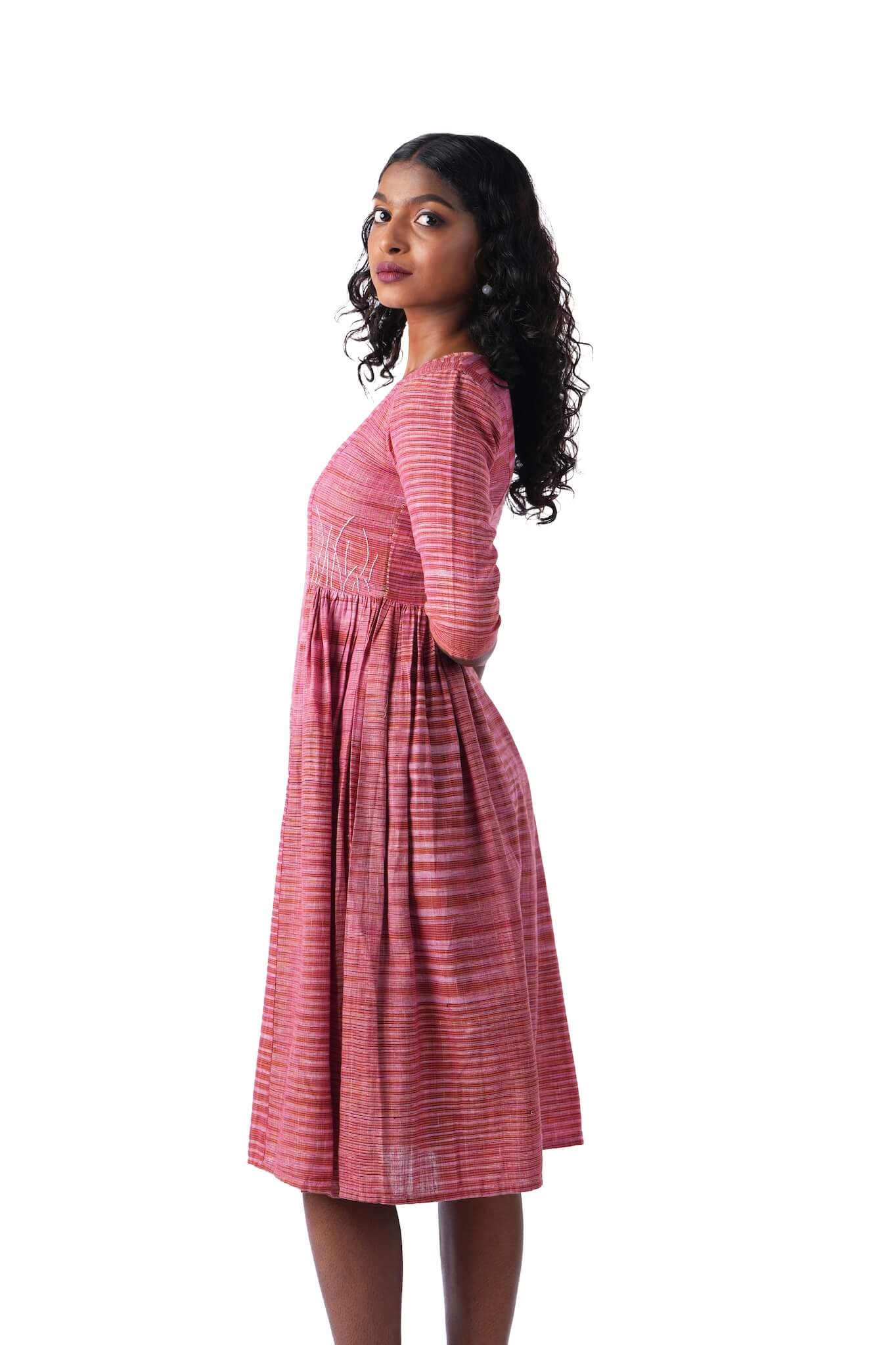 Brick Red Dress with Side Embroidery