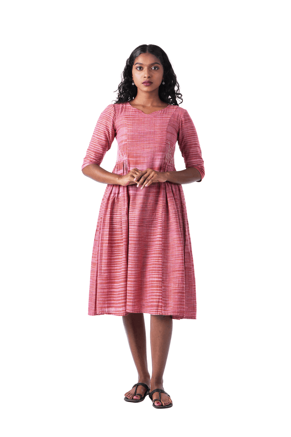 Brick Red Dress with Side Embroidery