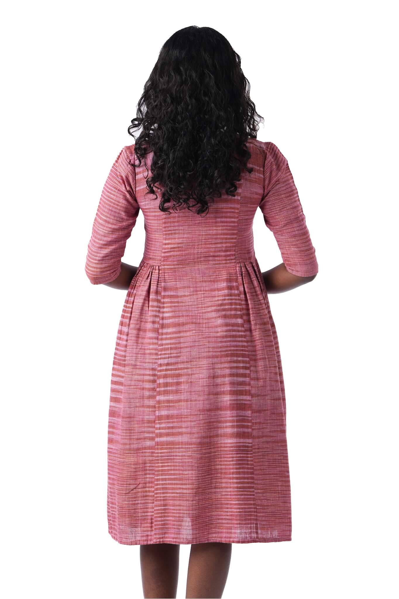 Brick Red Dress with Side Embroidery