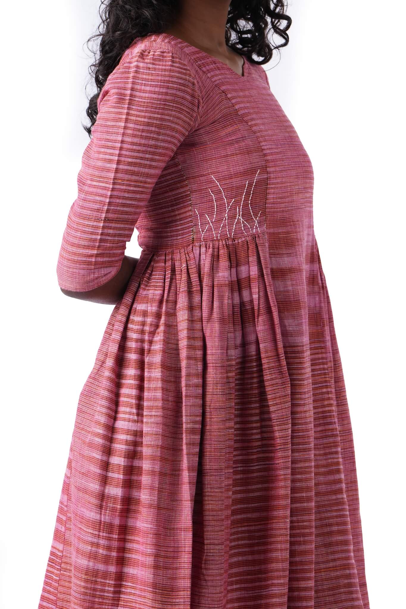 Brick Red Dress with Side Embroidery