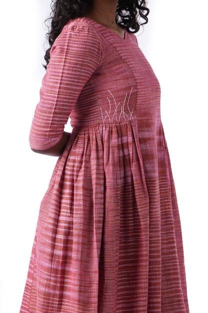 Brick Red Dress with Side Embroidery