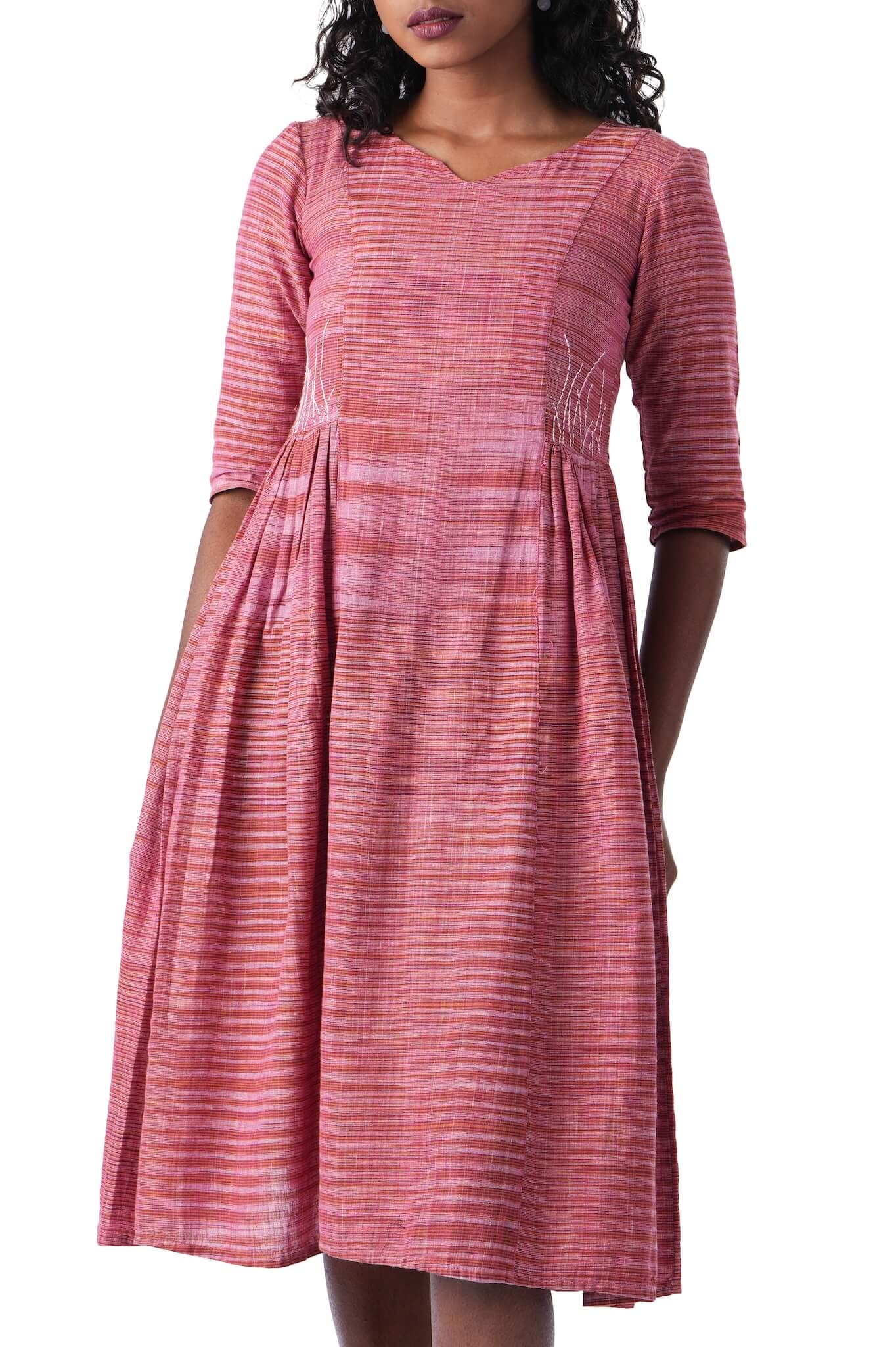Brick Red Dress with Side Embroidery