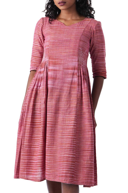 Brick Red Dress with Side Embroidery