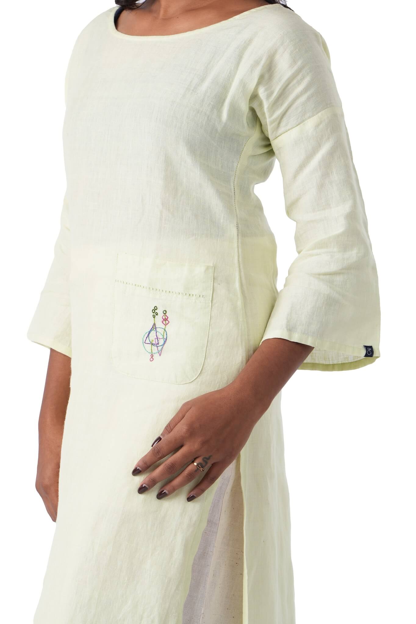 Pastel Green Kurta With Pocket Embroidery