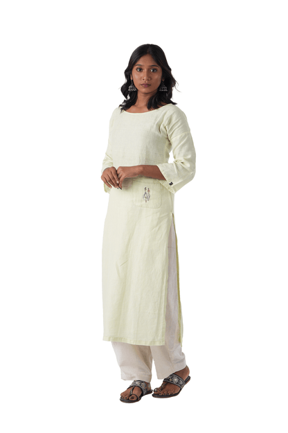 Pastel Green Kurta With Pocket Embroidery