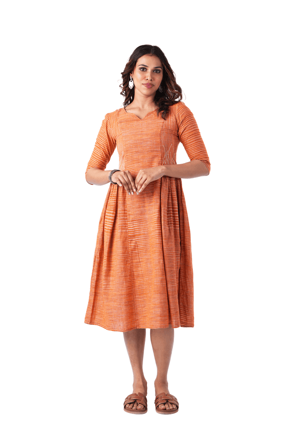 Orange Dress With Side Embroidery